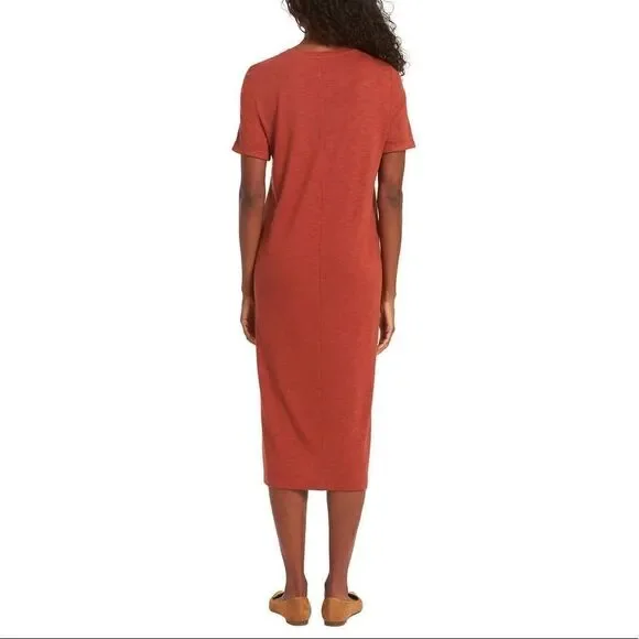 NWT JESSICA SIMPSON Ladies Comfy Lounge Tee Midi Dress in Orange Burnt Brick - Picture 3 of 5